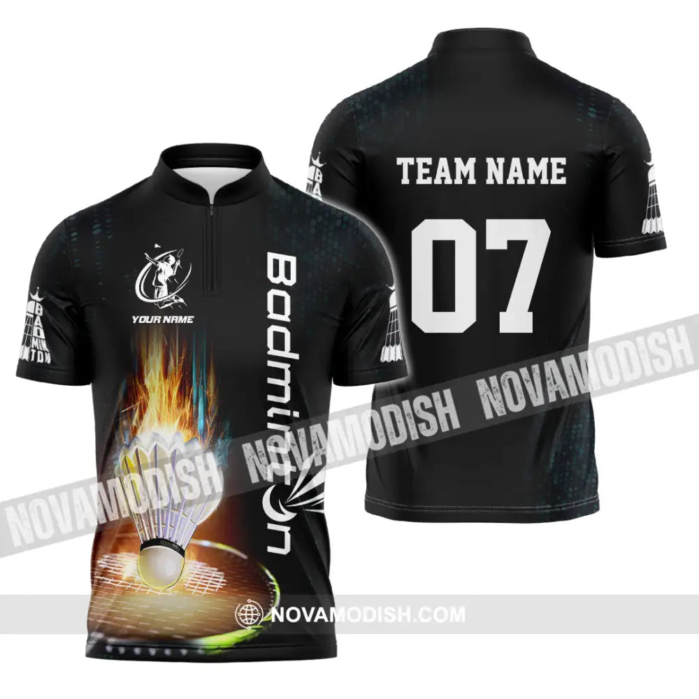 Unisex Shirt - Custom Text Shirt Badminton Shirt Zipper Polo Shirt / S T-shirt