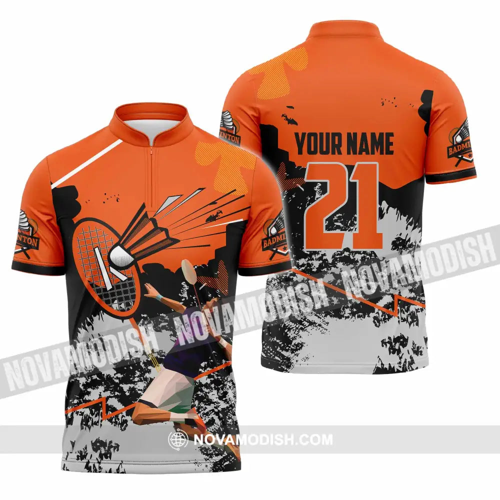 Unisex Shirt - Custom Text Shirt Badminton Zipper Polo Shirt / S T-shirt