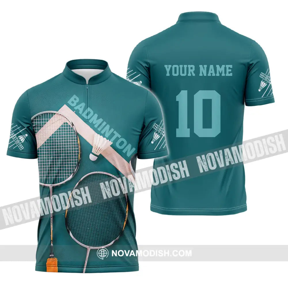 Unisex Shirt - Custom Text Shirt Badminton Shirt Zipper Polo Shirt / S T-shirt