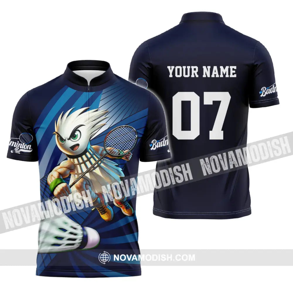 Unisex Shirt - Custom Text Shirt Badminton Shirt Zipper Polo Shirt / S T-shirt
