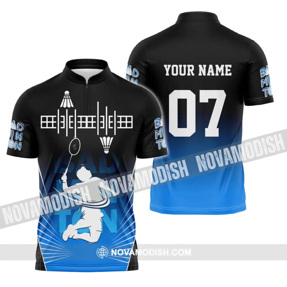 Unisex Shirt - Custom Text Shirt Badminton Shirt Zipper Polo Shirt / S T-shirt