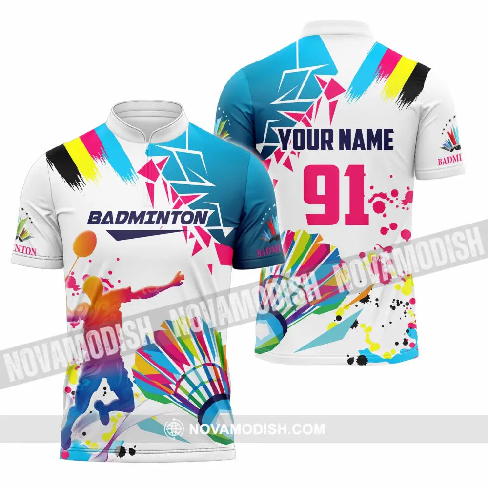 Unisex Shirt - Custom Text Shirt Badminton Zipper Polo Shirt / S T-shirt