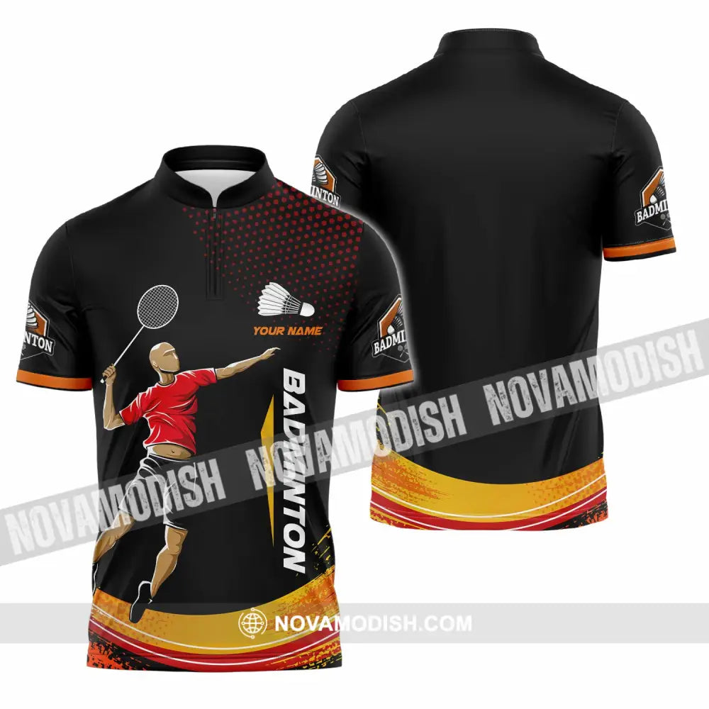 Unisex Shirt - Custom Text Shirt Badminton Zipper Polo Shirt / S T-shirt
