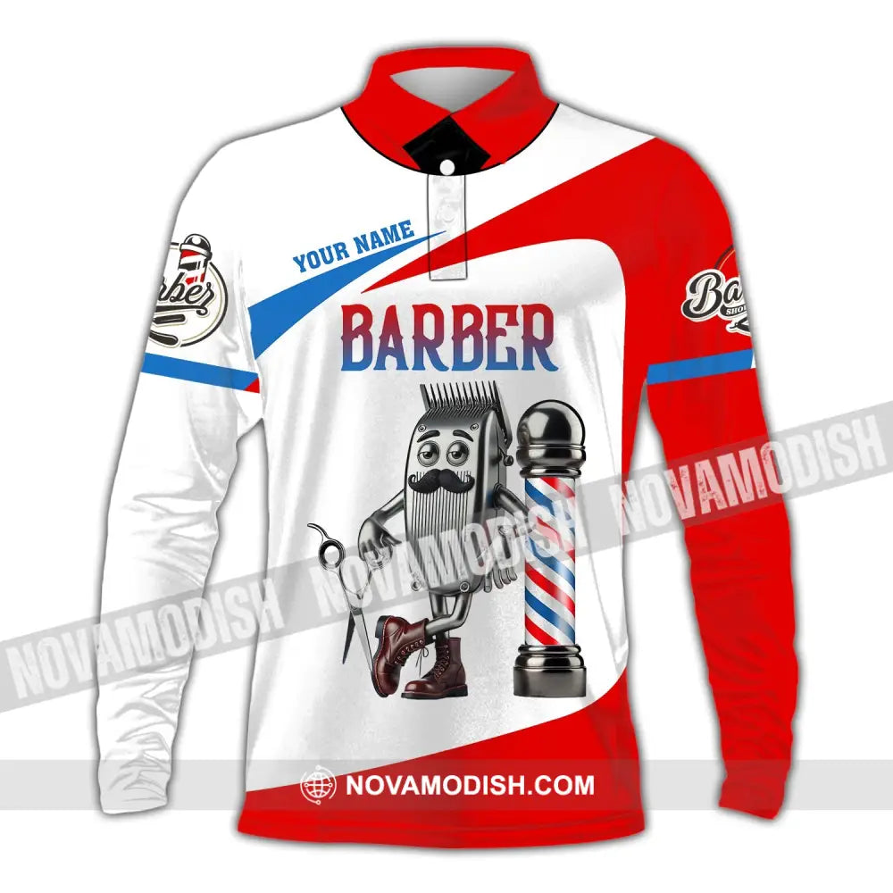 Unisex Shirt - Custom Text Barber Long Sleeve Polo / S T-Shirt