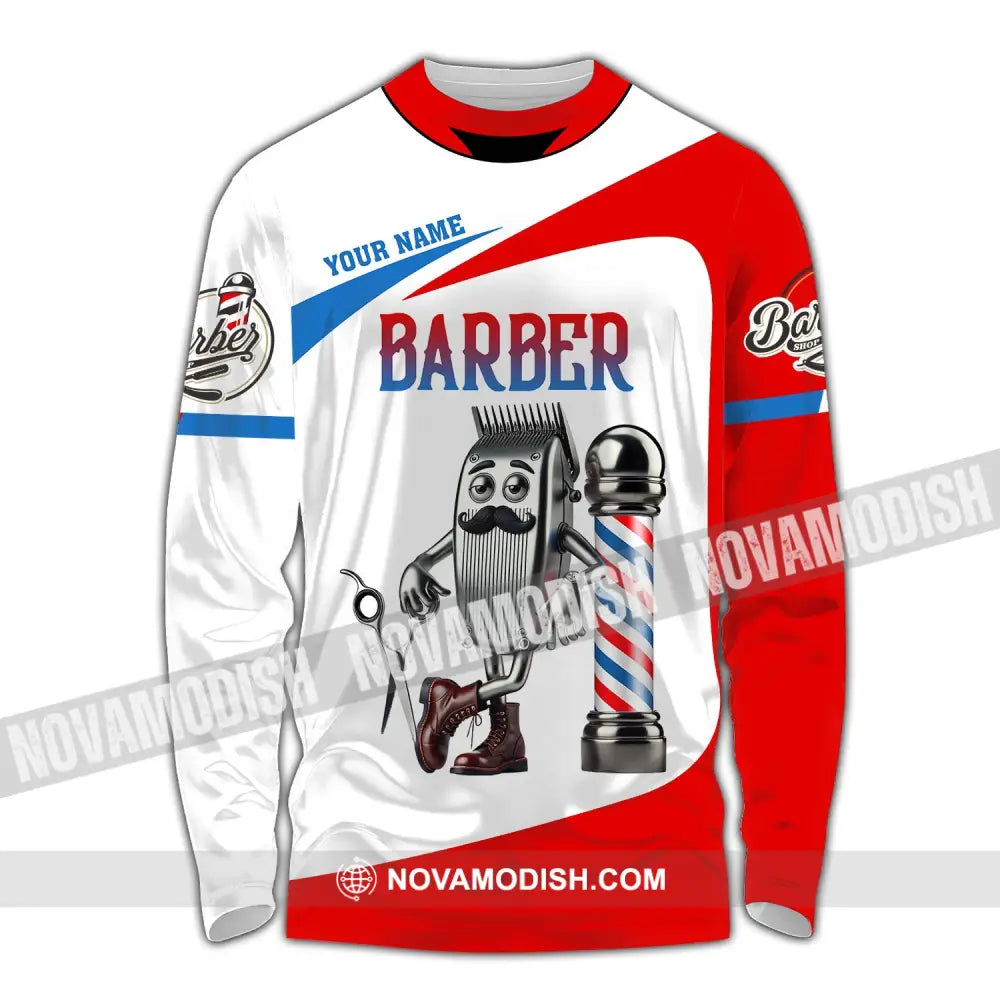 Unisex Shirt - Custom Text Barber Long Sleeve / S T-Shirt