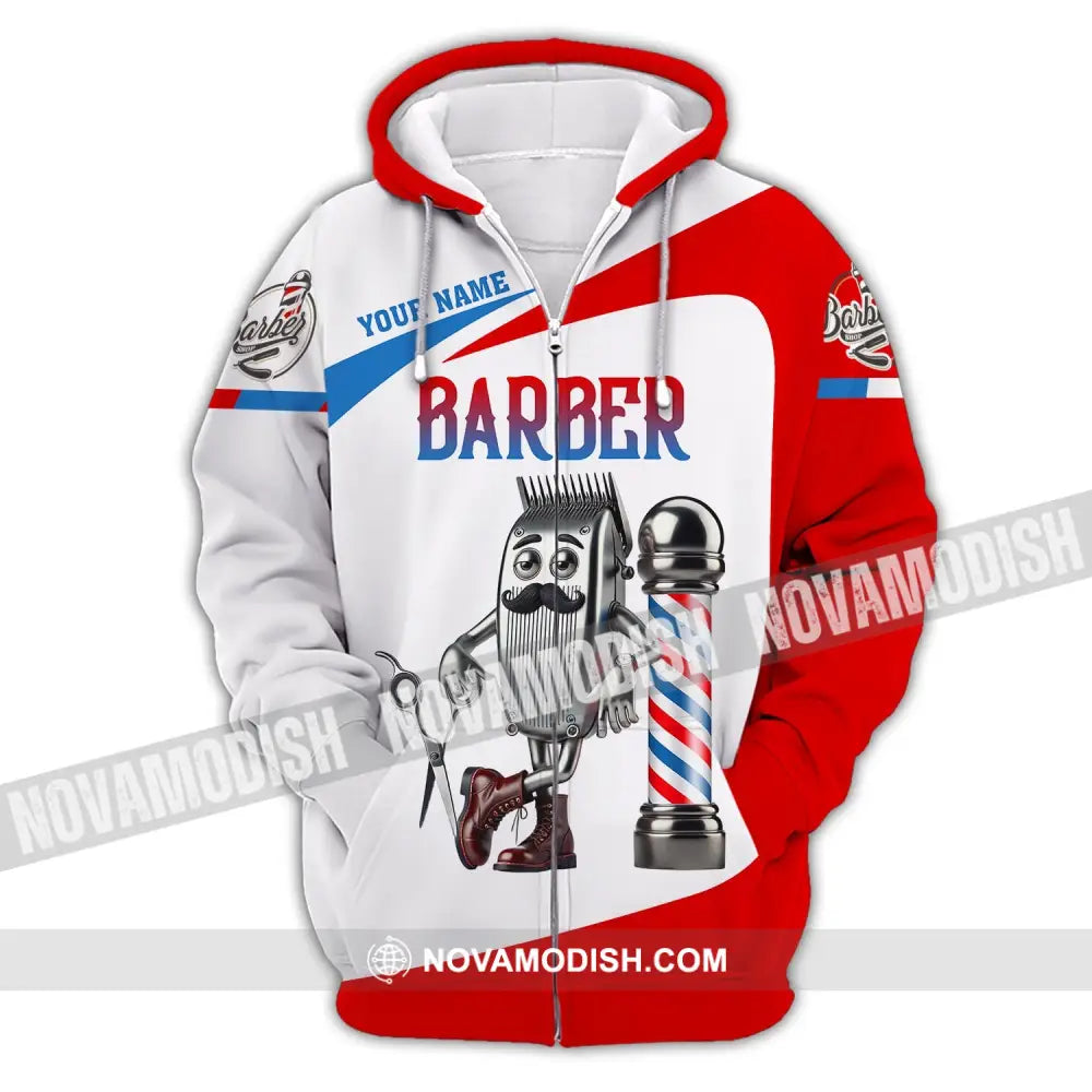 Unisex Shirt - Custom Text Barber Zipper Hoodie / S T-Shirt