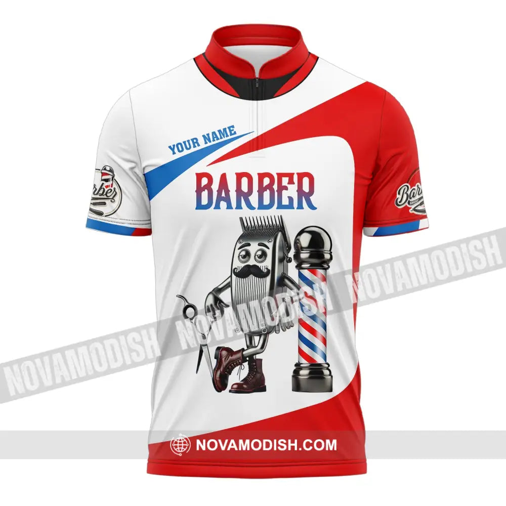 Unisex Shirt - Custom Text Barber Zipper Polo / S T-Shirt