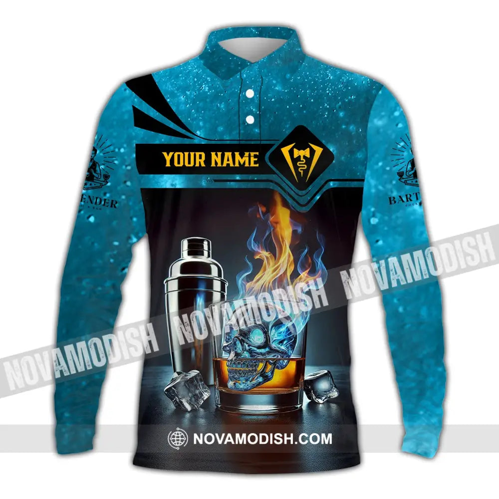 Unisex Shirt - Custom Text Bartender Long Sleeve Polo / S T-Shirt