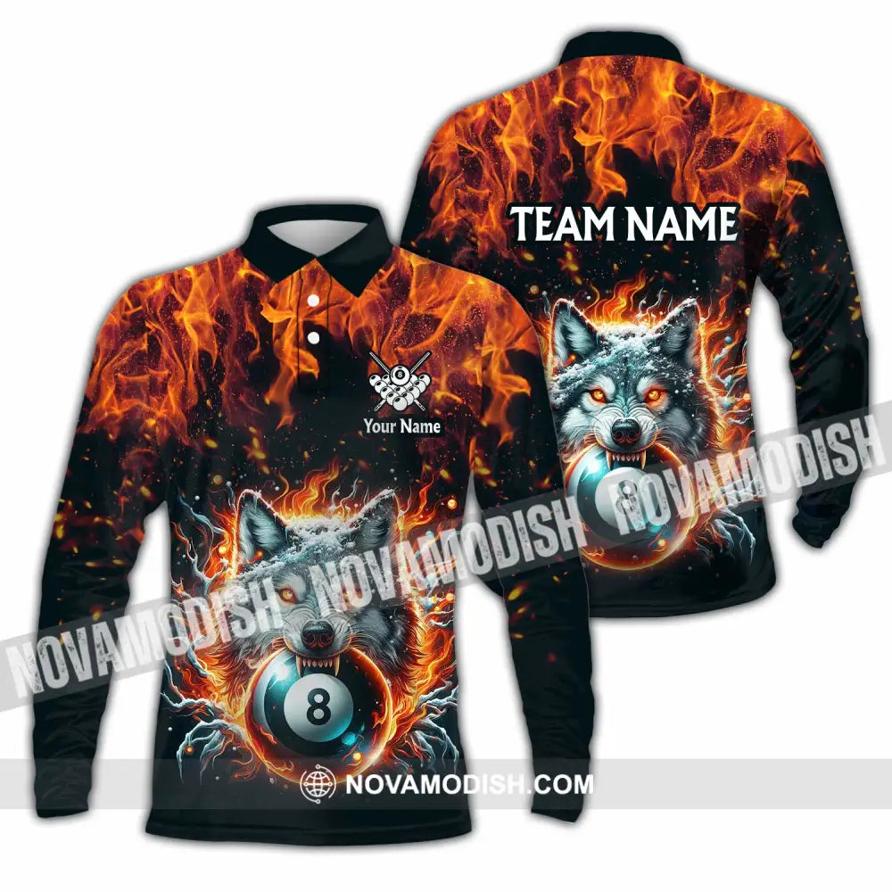 Unisex Shirt - Custom Text Shirt Billiard Wolf Shirt Long Sleeve Polo / S T-shirt