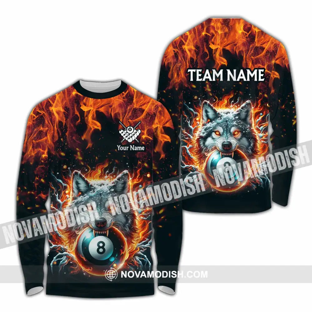 Unisex Shirt - Custom Text Shirt Billiard Wolf Shirt Long Sleeve Shirt / S T-shirt