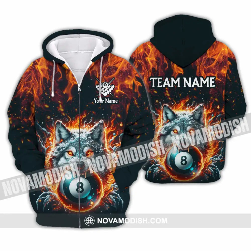 Unisex Shirt - Custom Text Shirt Billiard Wolf Shirt Zipper Hoodie / S T-shirt