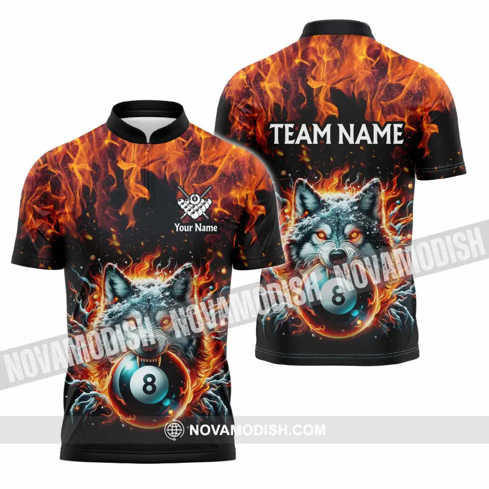 Unisex Shirt - Custom Text Shirt Billiard Wolf Shirt Zipper Polo Shirt / S T-shirt
