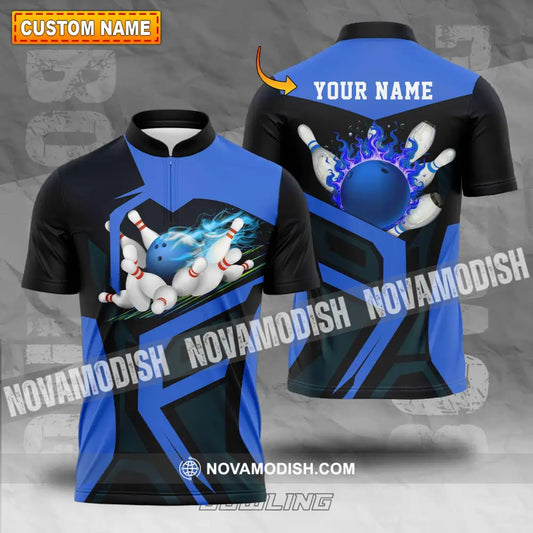 Unisex Shirt - Custom Text Blue Bowling Player Sport Shirt T-shirt