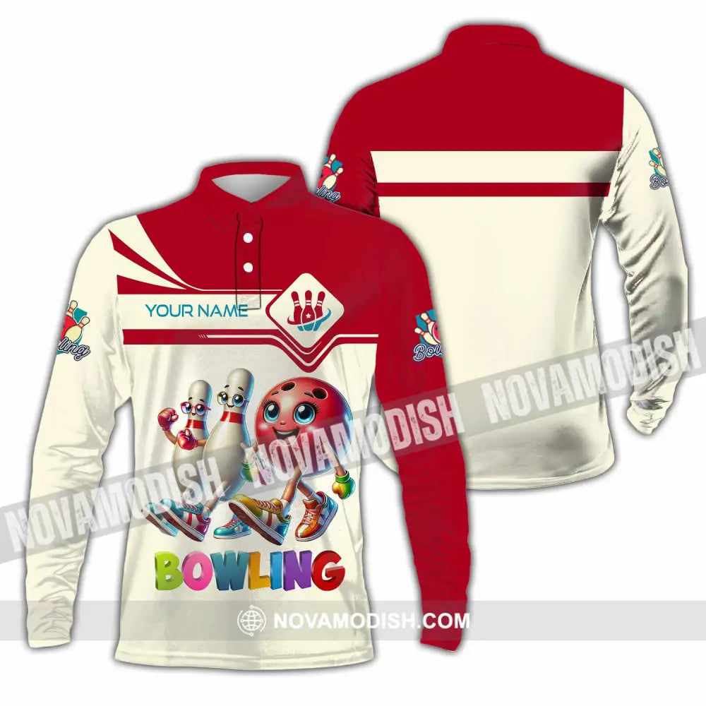 Unisex Shirt - Custom Text Shirt Bowling Cute Shirt Long Sleeve Polo / S T-shirt