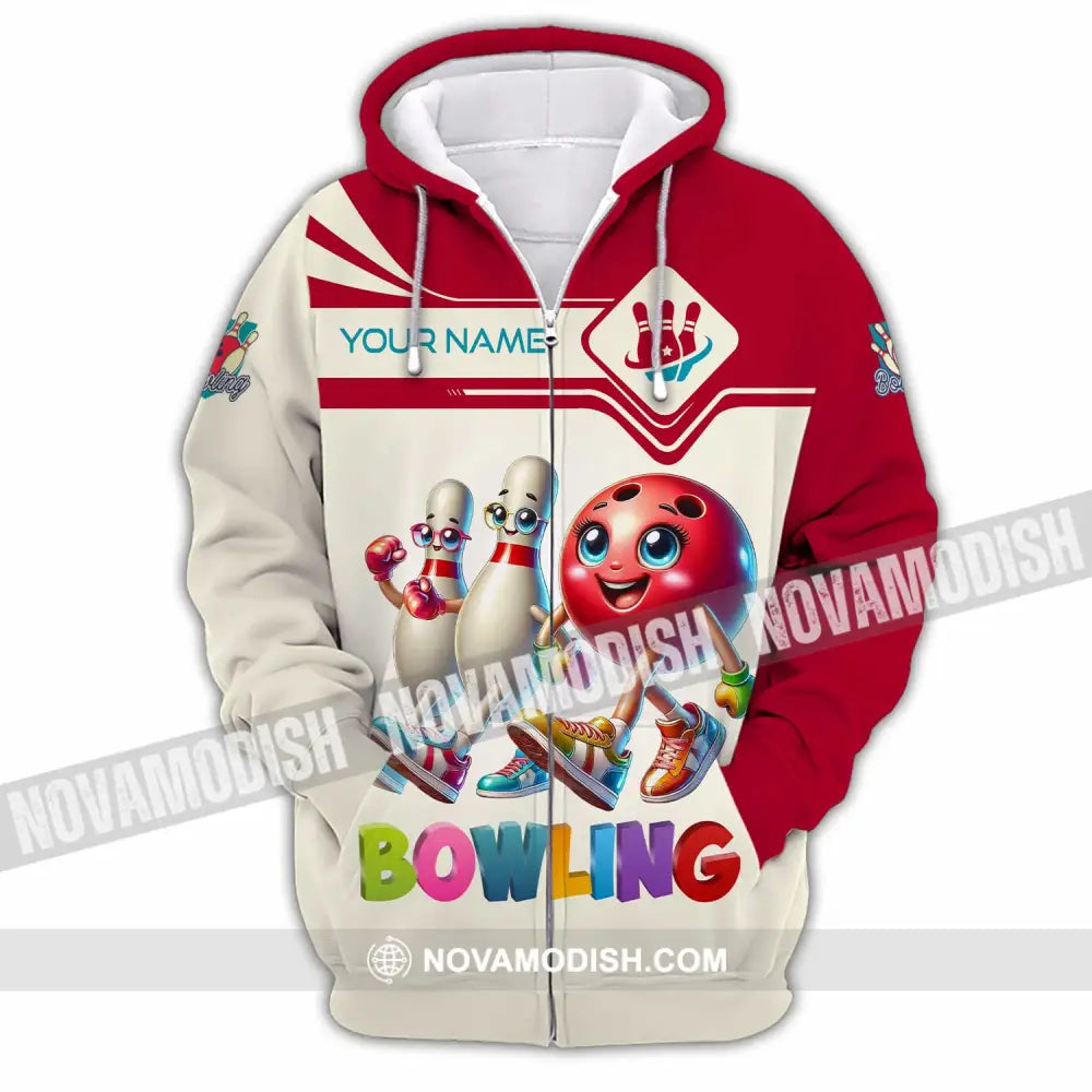 Unisex Shirt - Custom Text Shirt Bowling Cute Shirt Zipper Hoodie / S T-shirt