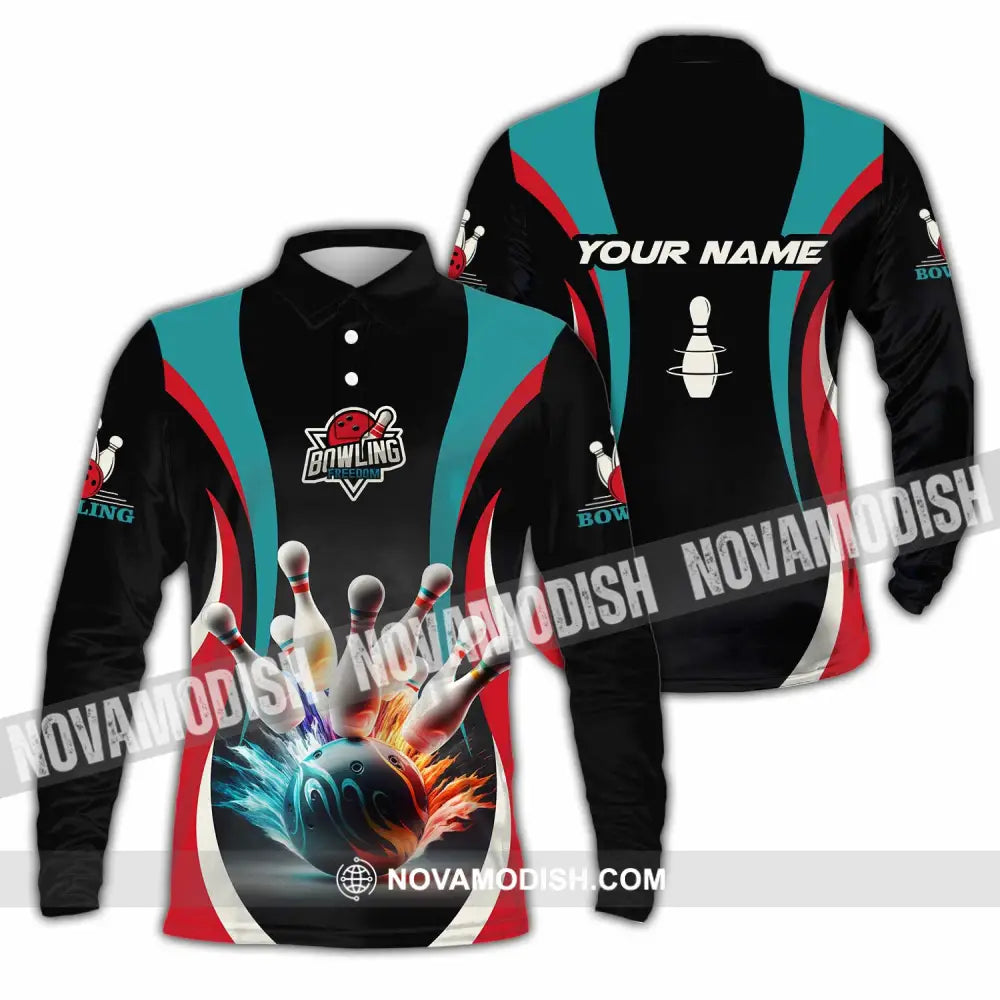 Unisex Shirt - Custom Text Shirt Bowling Freedom Shirt Long Sleeve Polo / S T-shirt