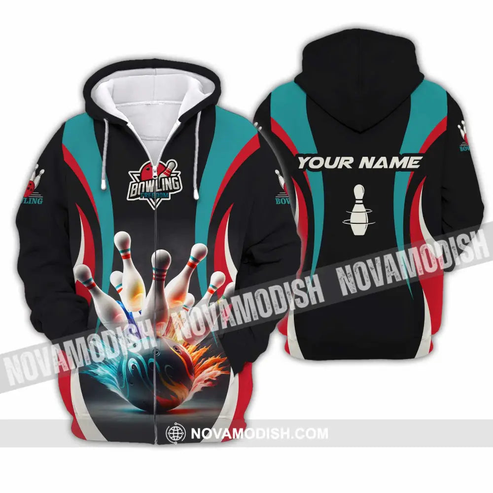 Unisex Shirt - Custom Text Shirt Bowling Freedom Shirt Zipper Hoodie / S T-shirt