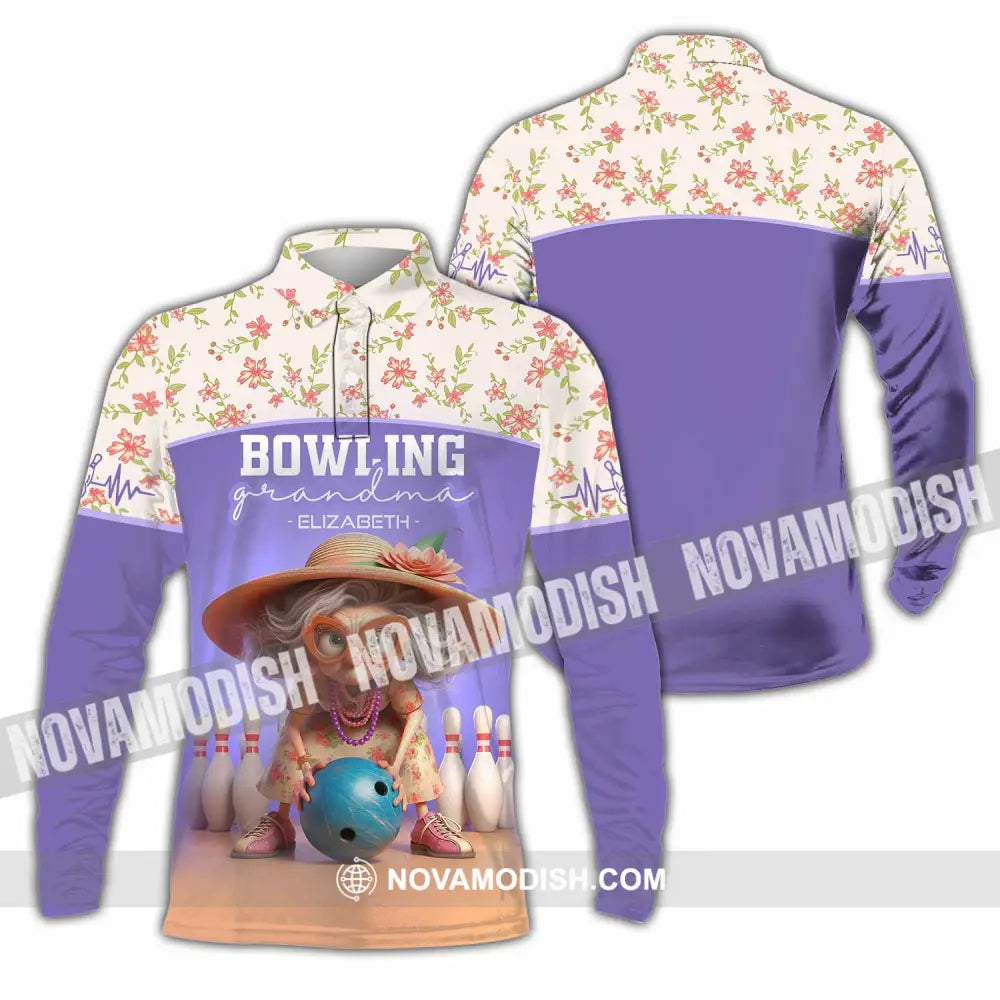 Unisex Shirt - Custom Text Shirt Bowling Grandma Shirt Long Sleeve Polo / S T-shirt