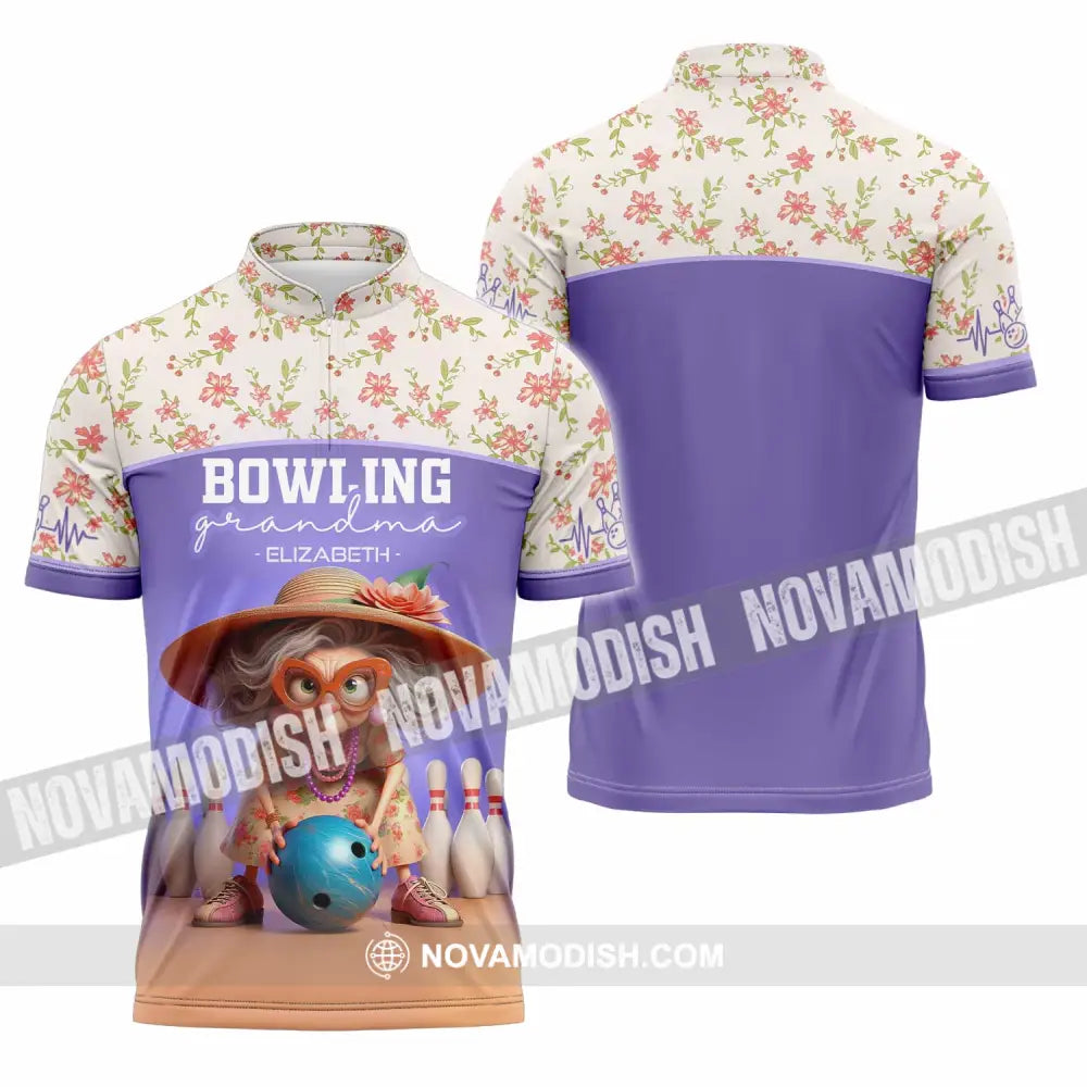 Unisex Shirt - Custom Text Shirt Bowling Grandma Shirt Zipper Polo Shirt / S T-shirt