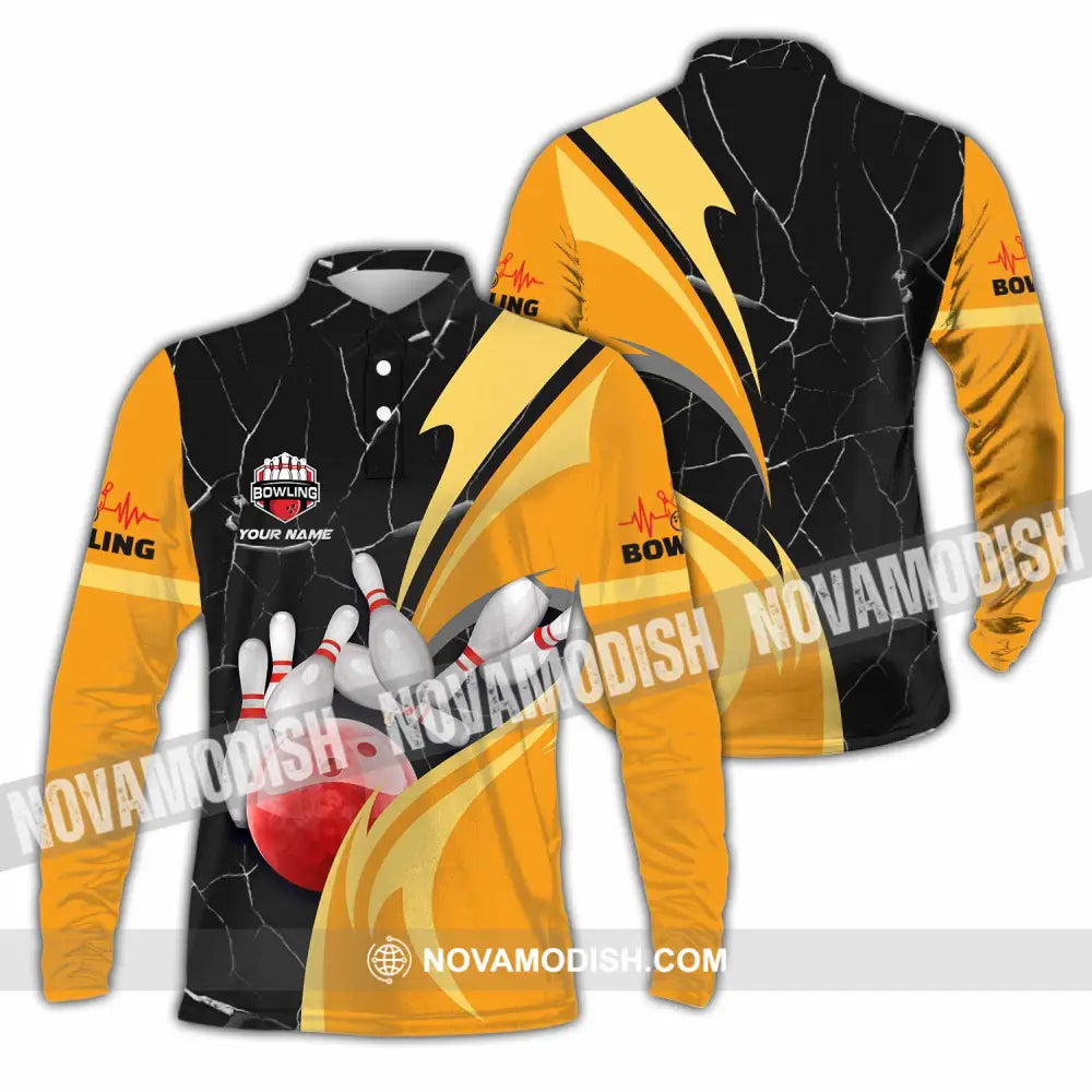 Unisex Shirt - Custom Text Shirt Bowling Shirt Long Sleeve Polo / S T-shirt