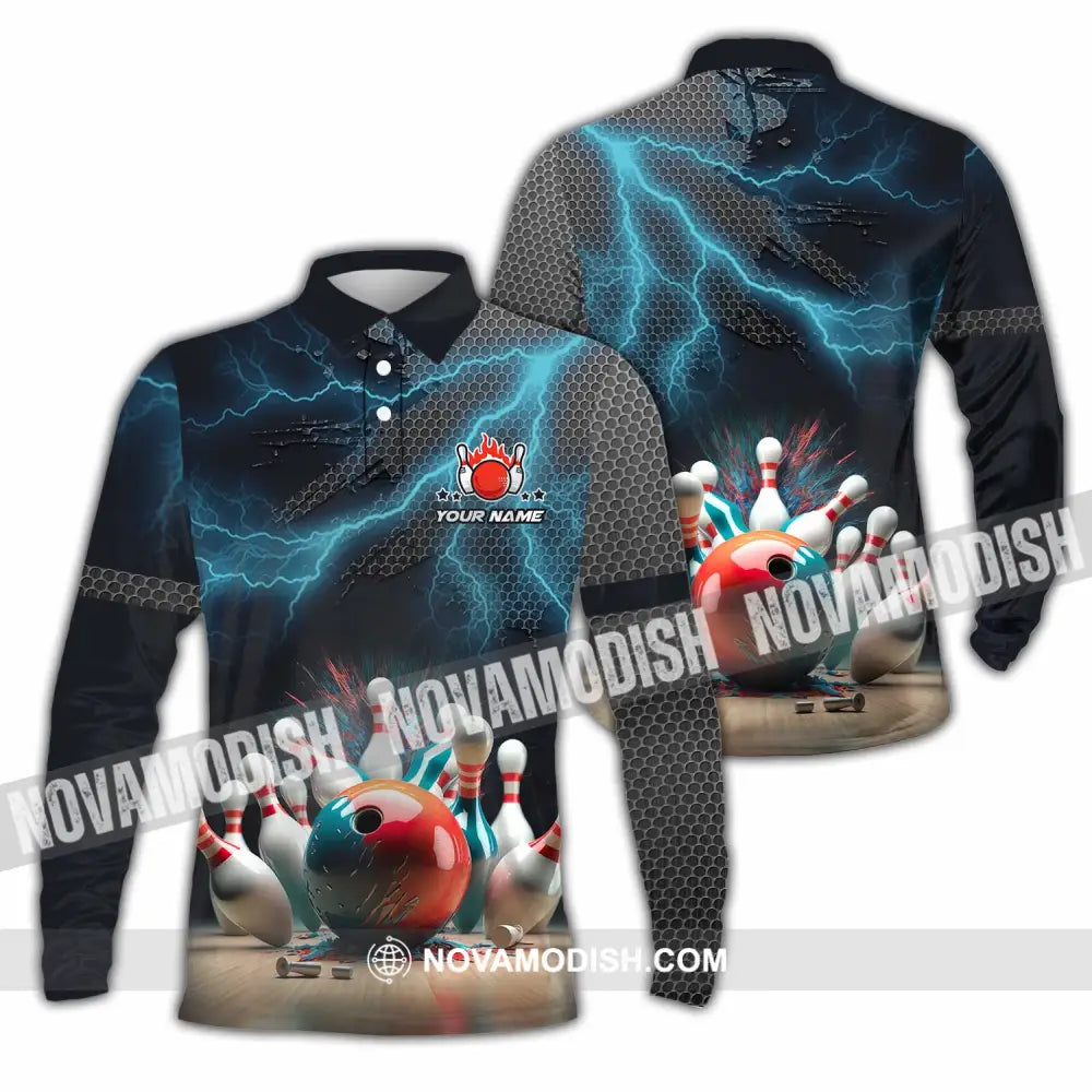 Unisex Shirt - Custom Text Shirt Bowling Shirt Long Sleeve Polo / S T-shirt