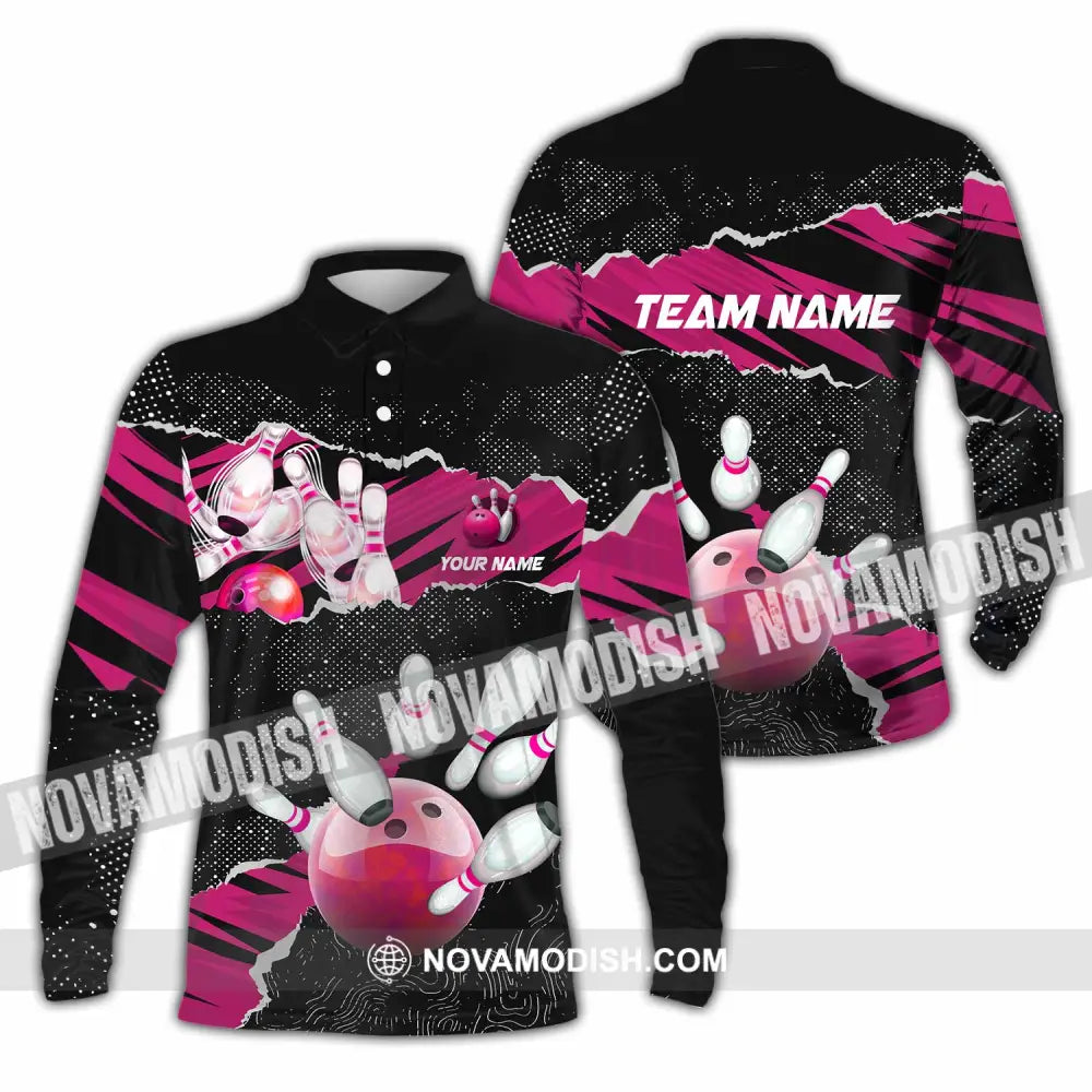 Unisex Shirt - Custom Text Shirt Bowling Shirt Long Sleeve Polo / S T-shirt