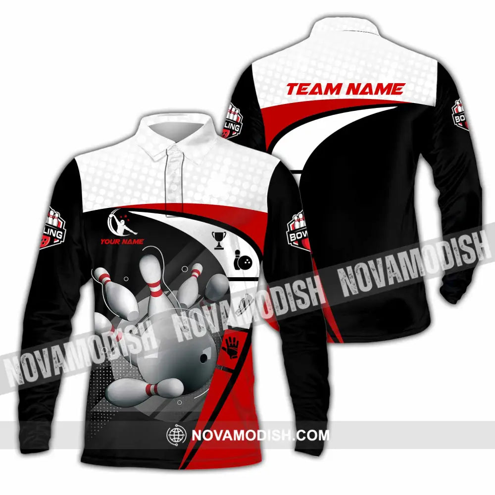 Unisex Shirt - Custom Text Shirt Bowling Shirt Long Sleeve Polo / S T-shirt