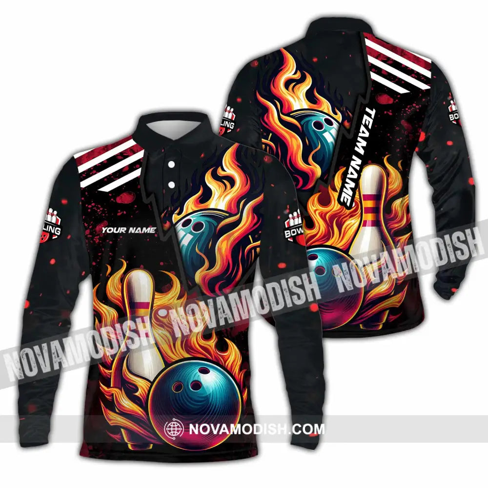 Unisex Shirt - Custom Text Shirt Bowling Shirt Long Sleeve Polo / S T-shirt