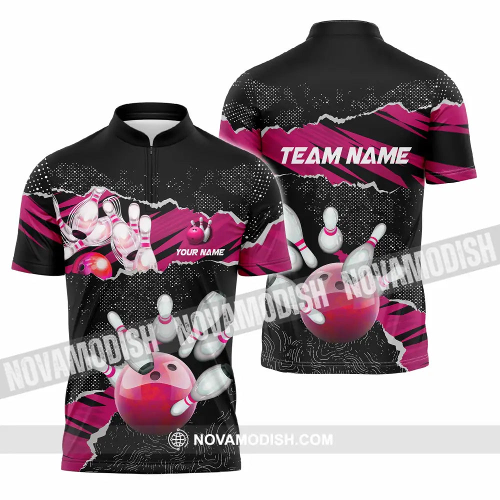 Unisex Shirt - Custom Text Shirt Bowling Shirt Zipper Polo Shirt / S T-shirt