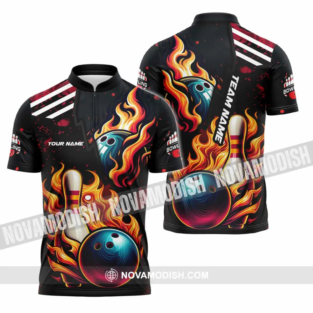 Unisex Shirt - Custom Text Shirt Bowling Shirt Zipper Polo Shirt / S T-shirt