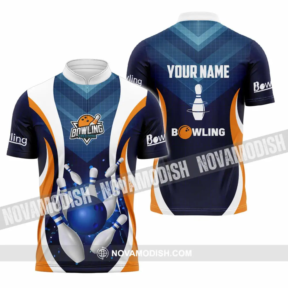 Unisex Shirt - Custom Text Shirt Bowling Shirt Zipper Polo Shirt / S T-shirt