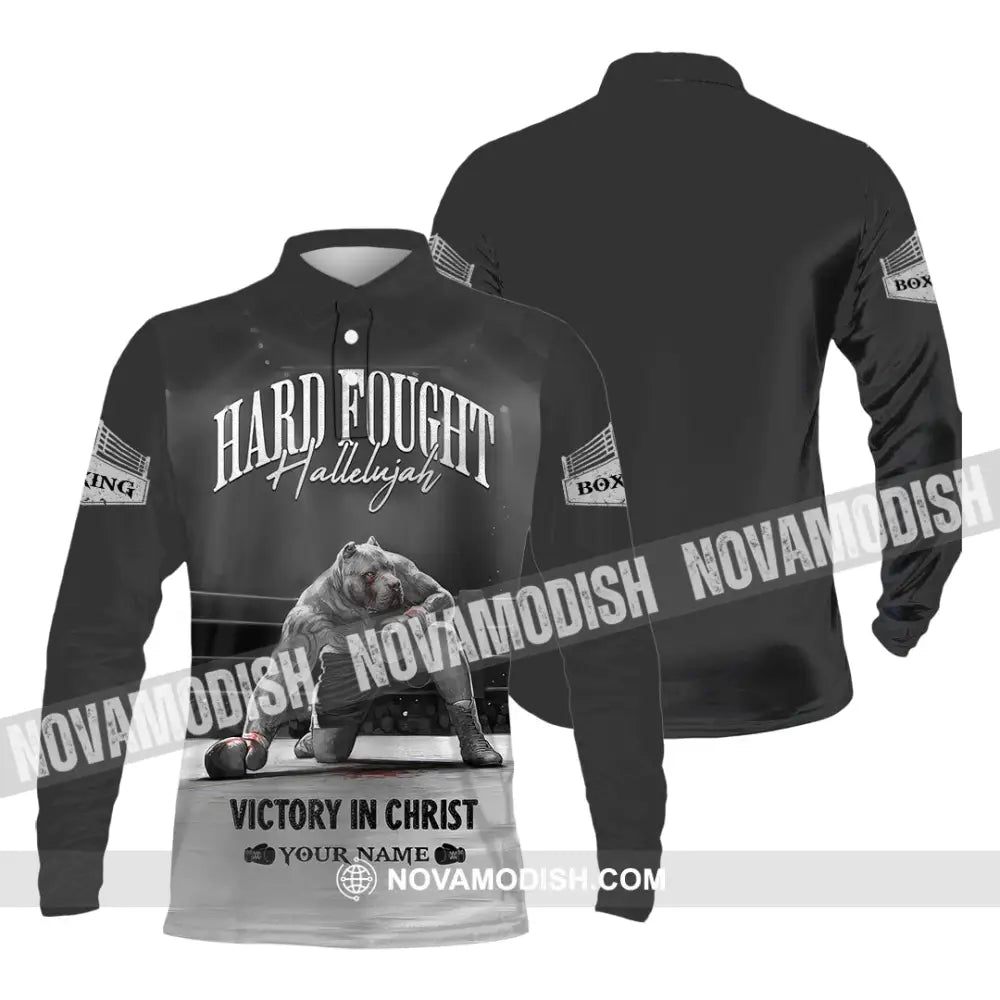 Unisex Shirt - Custom Text Boxing Hard Fought Hallelujah Long Sleeve Polo / S T-Shirt