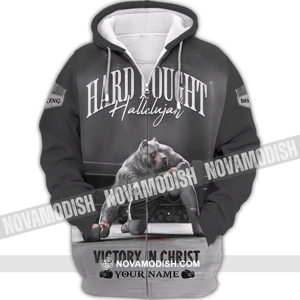 Unisex Shirt - Custom Text Boxing Hard Fought Hallelujah Zipper Hoodie / S T-Shirt