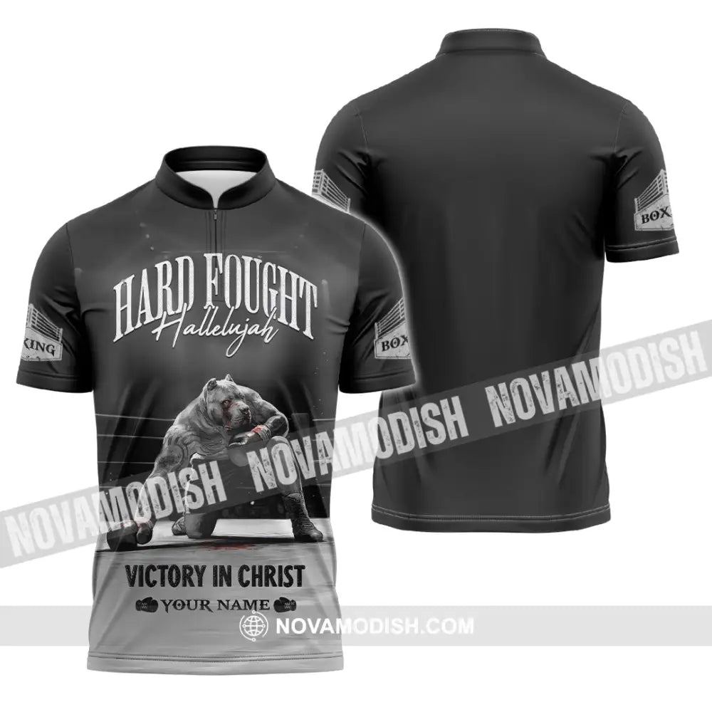 Unisex Shirt - Custom Text Boxing Hard Fought Hallelujah Zipper Polo / S T-Shirt