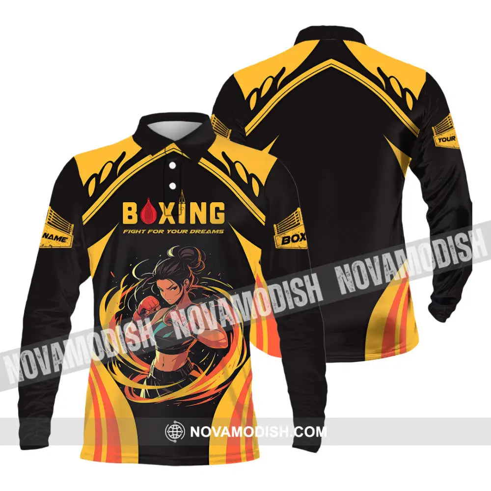 Unisex Shirt - Custom Text Boxing Long Sleeve Polo / S T-Shirt