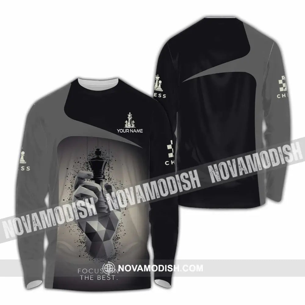 Unisex Shirt - Custom Text Chess Player Focus On The Best Long Sleeve / S T-Shirt