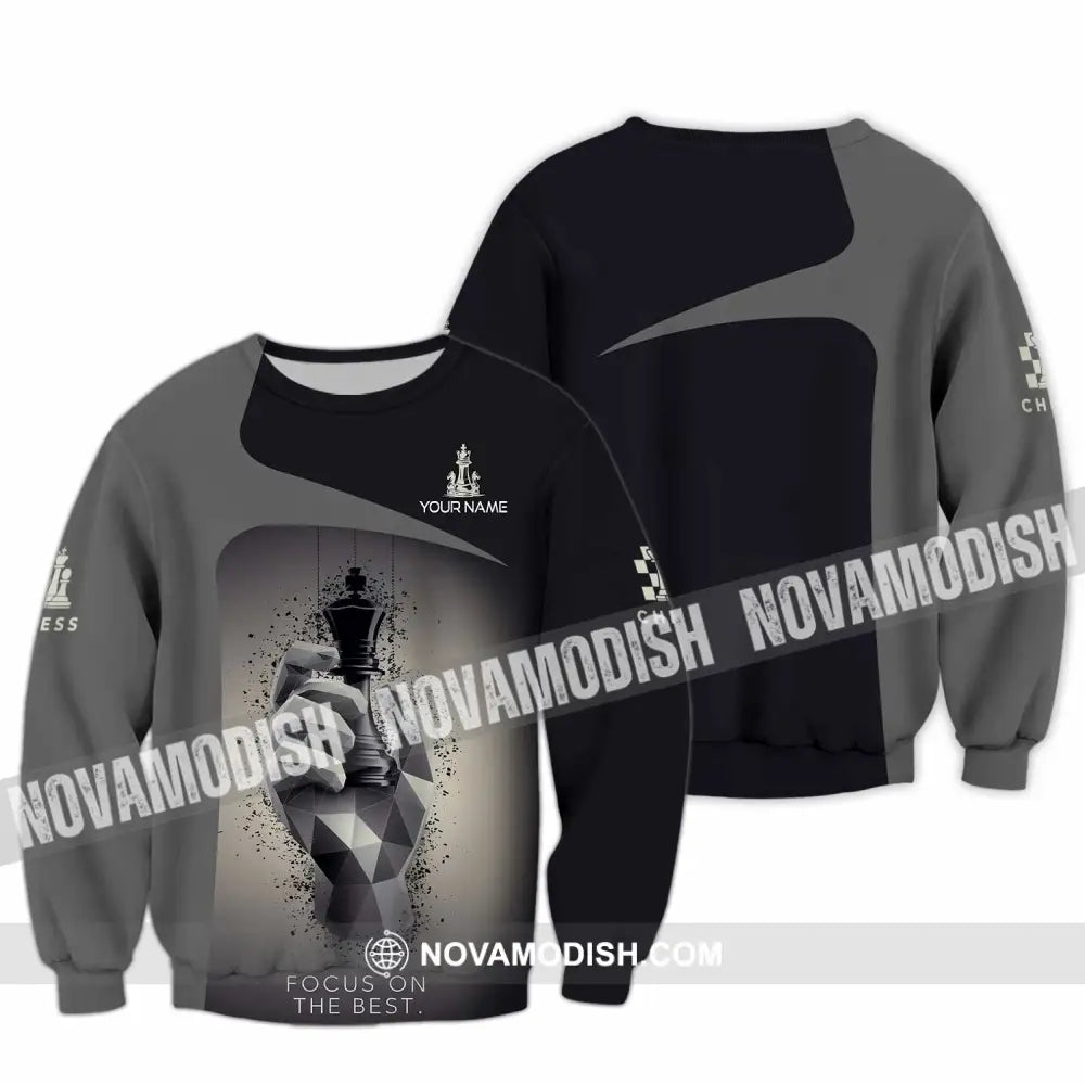 Unisex Shirt - Custom Text Chess Player Focus On The Best Long Sleeve / S T-Shirt