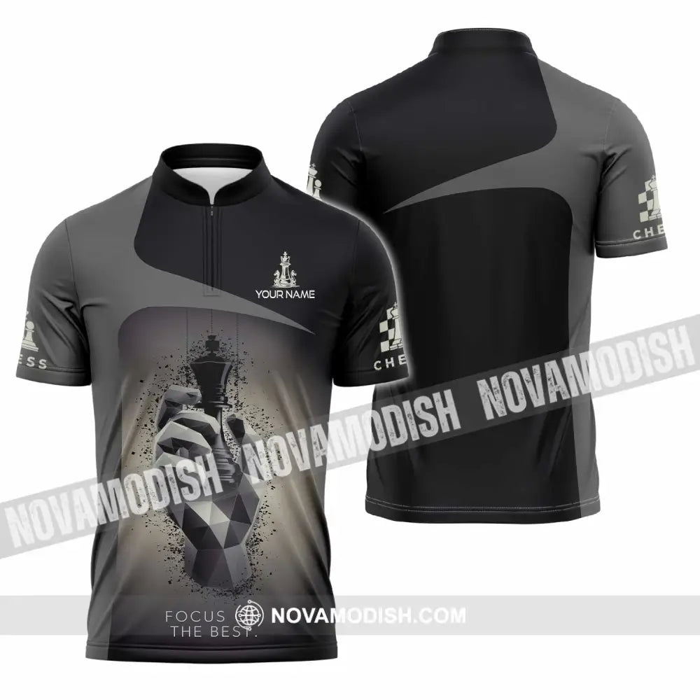 Unisex Shirt - Custom Text Chess Player Focus On The Best Zipper Polo / S T-Shirt