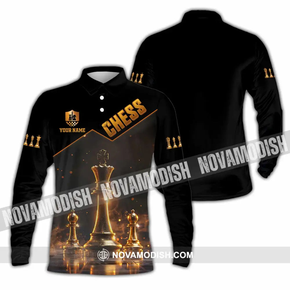 Unisex Shirt - Custom Text Chess Player Long Sleeve Polo / S T-Shirt
