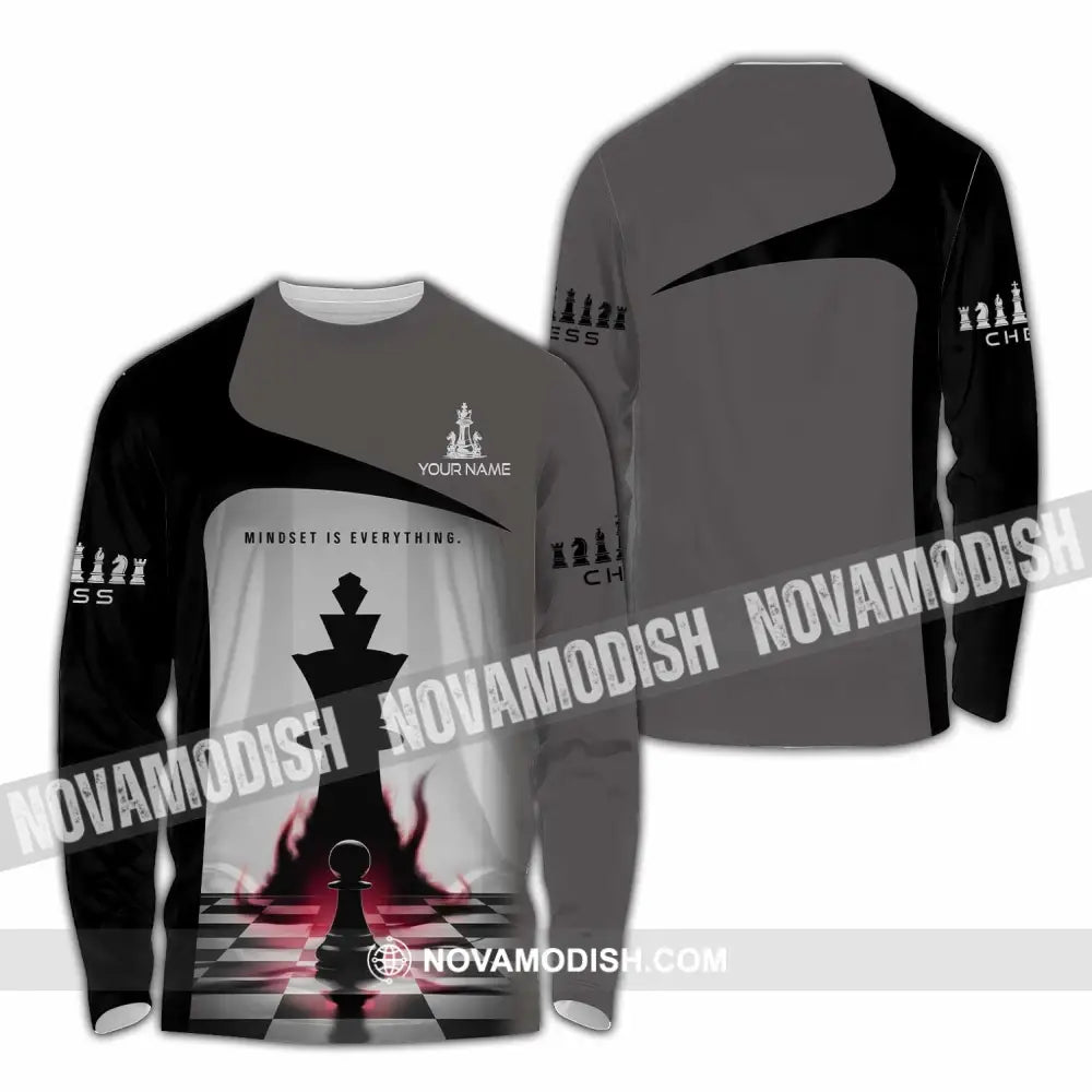 Unisex Shirt - Custom Text Chess Player Mindset Is Everything Long Sleeve / S T-Shirt