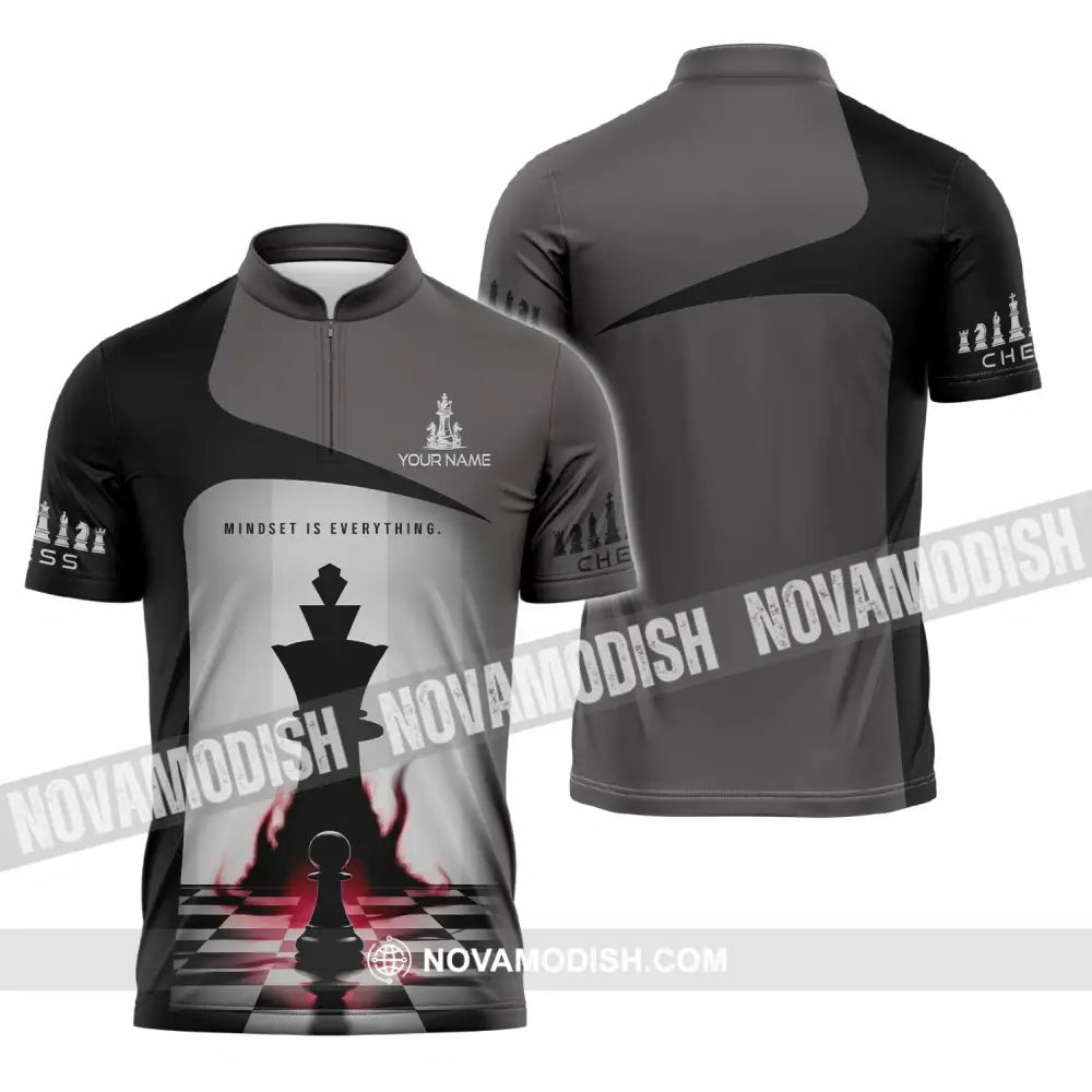 Unisex Shirt - Custom Text Chess Player Mindset Is Everything Zipper Polo / S T-Shirt