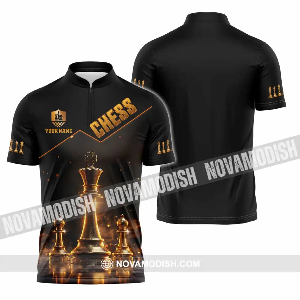 Unisex Shirt - Custom Text Chess Player Zipper Polo / S T-Shirt