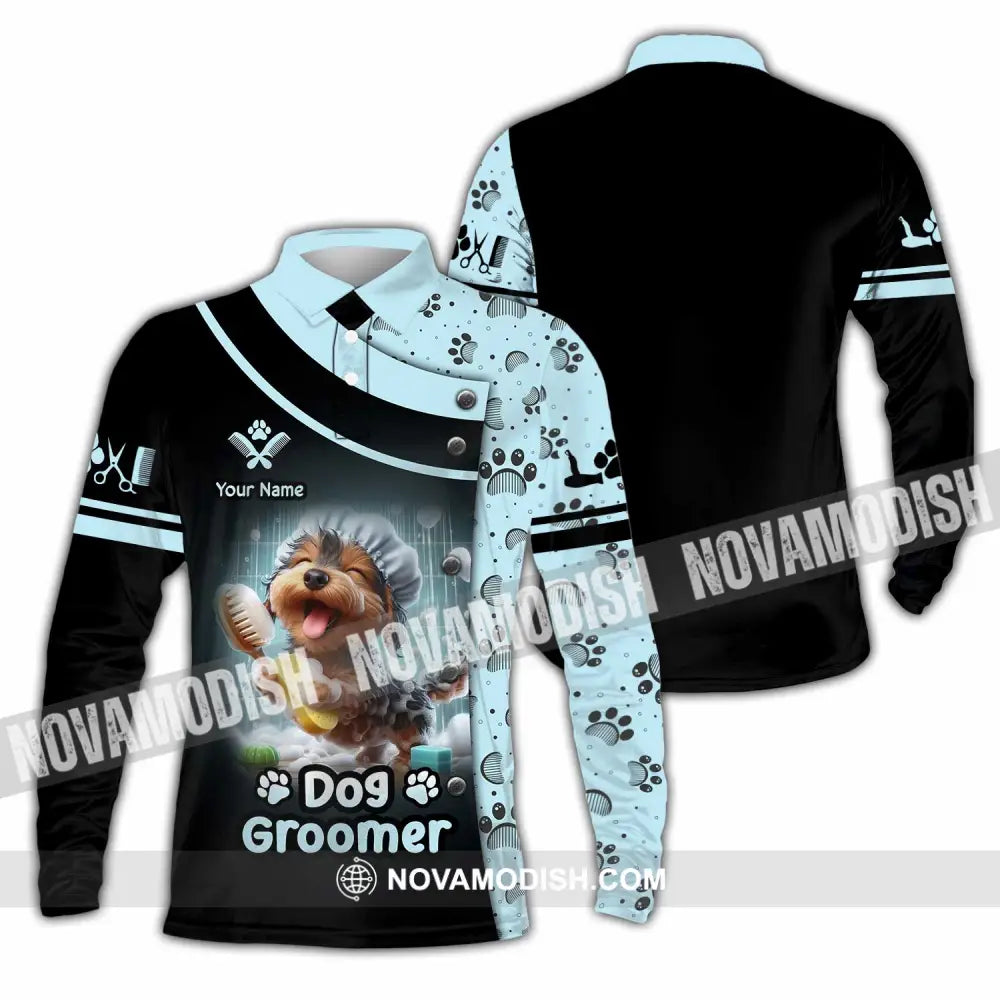 Unisex Shirt - Custom Text Shirt Dog Groomer Shirt Long Sleeve Polo / S T-shirt