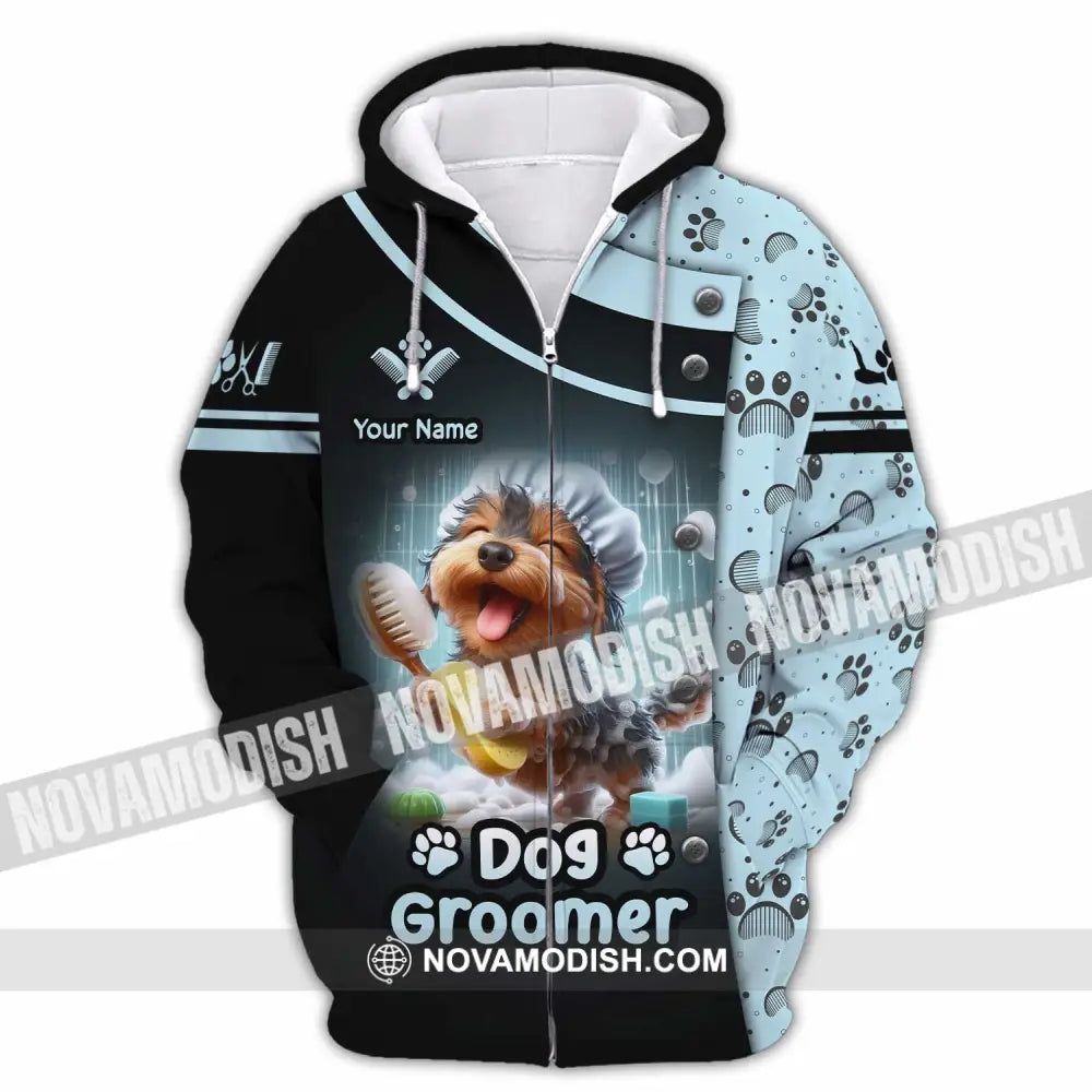 Unisex Shirt - Custom Text Shirt Dog Groomer Shirt Zipper Hoodie / S T-shirt