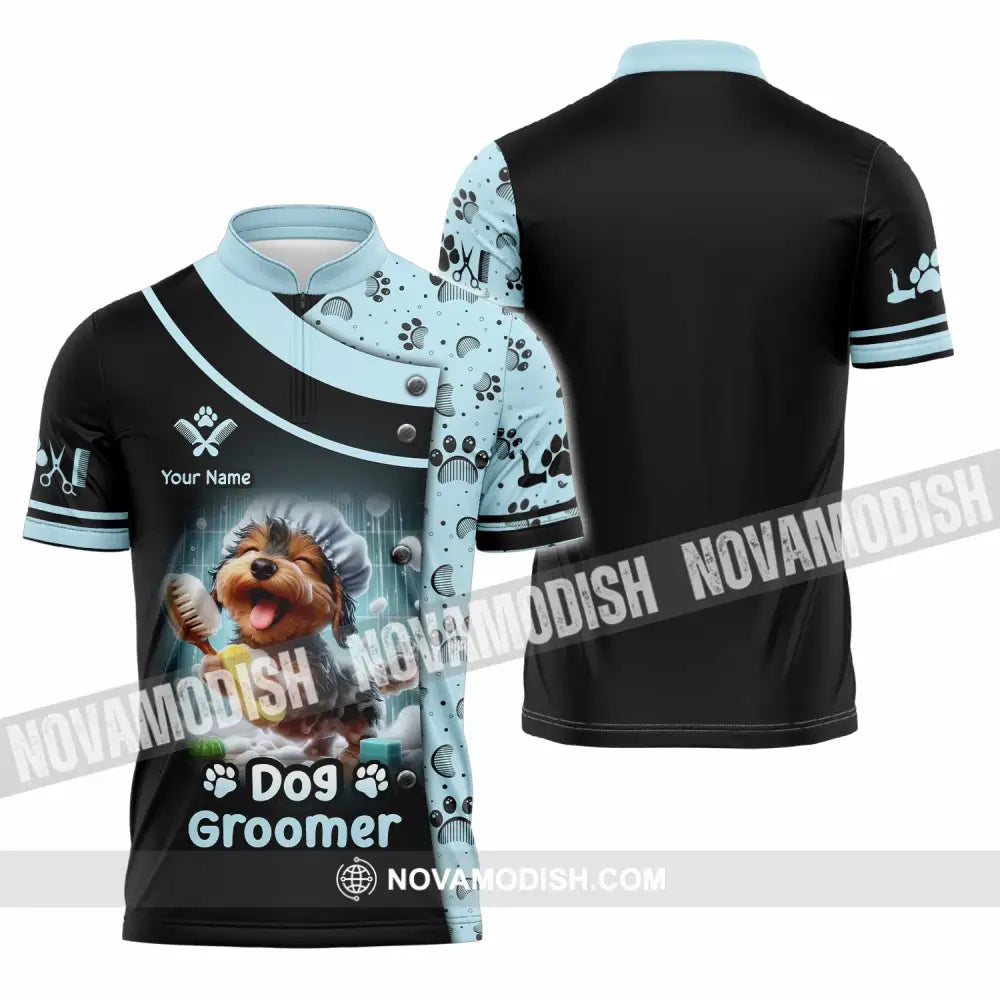 Unisex Shirt - Custom Text Shirt Dog Groomer Shirt Zipper Polo Shirt / S T-shirt