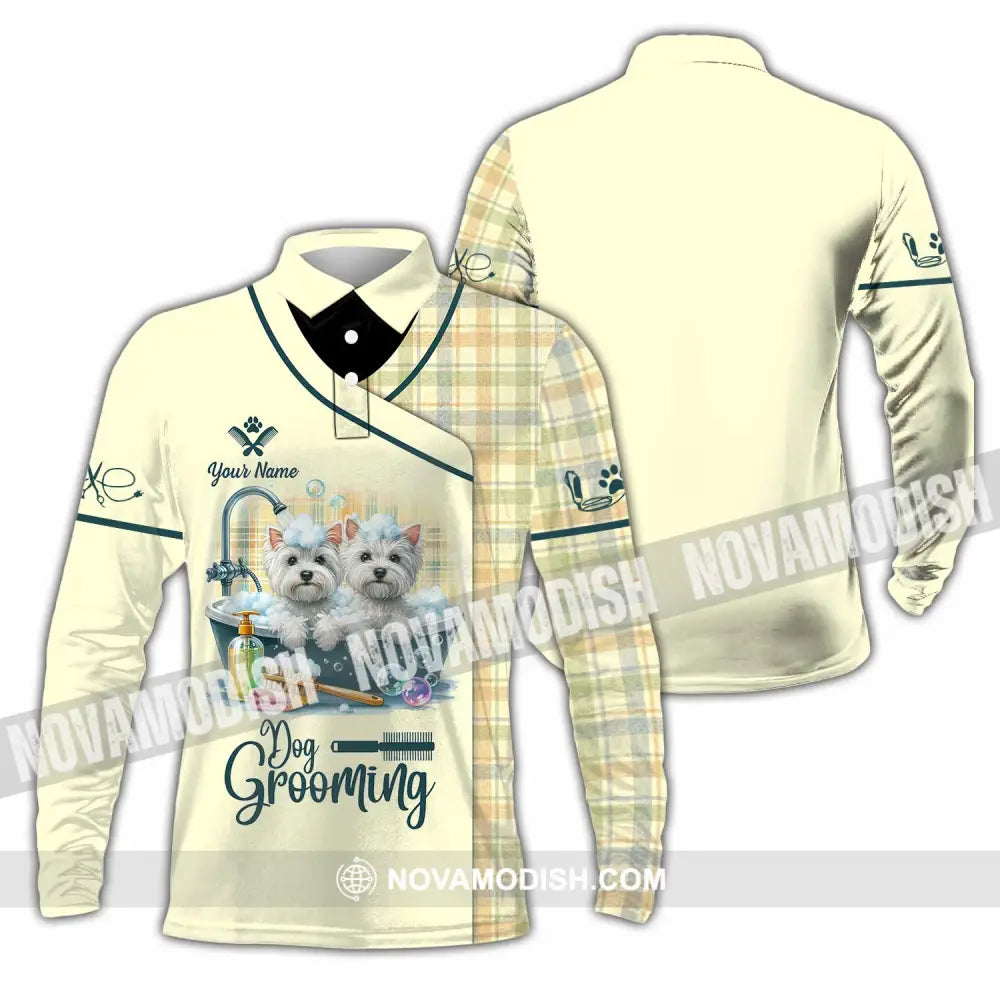 Unisex Shirt - Custom Text Shirt Dog Grooming Shirt Long Sleeve Polo / S T-shirt