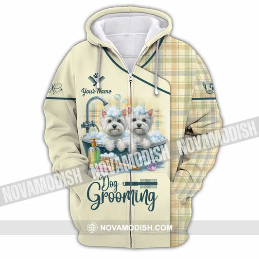 Unisex Shirt - Custom Text Shirt Dog Grooming Shirt Zipper Hoodie / S T-shirt