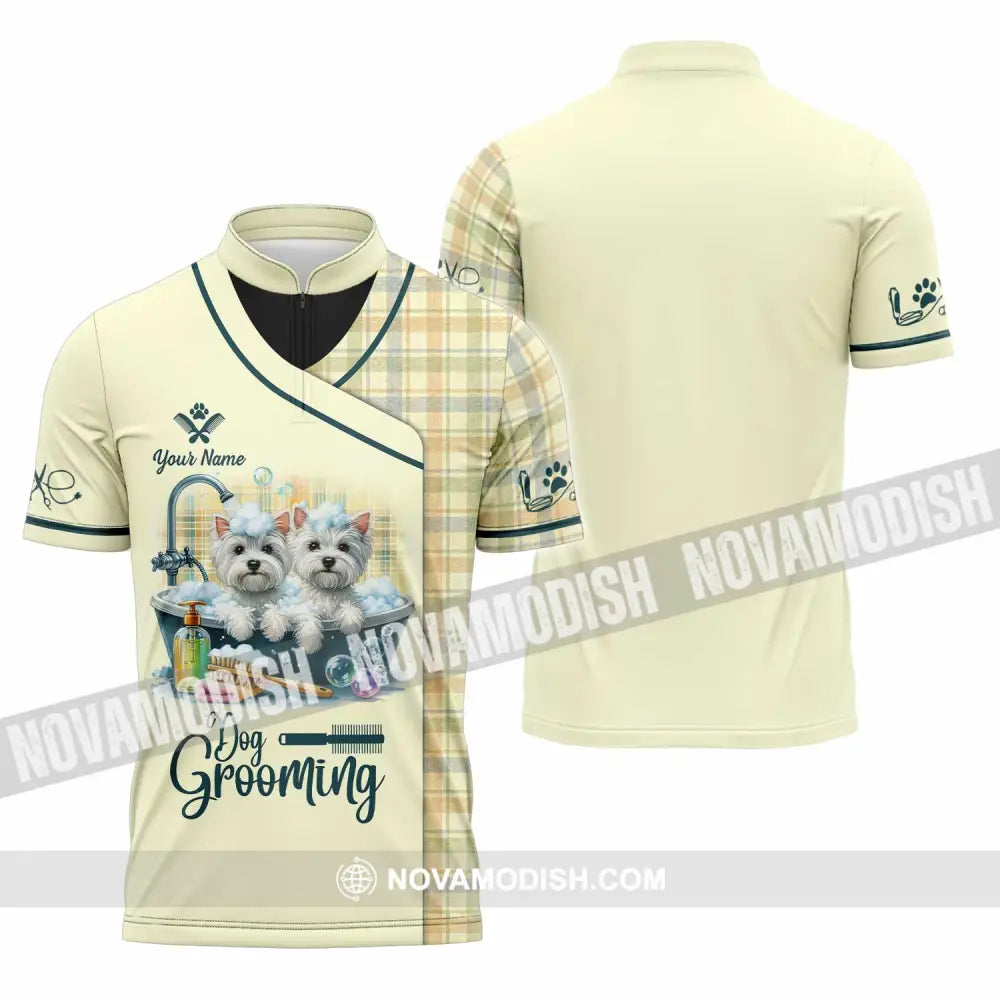 Unisex Shirt - Custom Text Shirt Dog Grooming Shirt Zipper Polo Shirt / S T-shirt