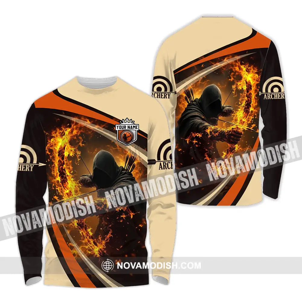 Unisex Shirt - Custom Text Shirt Fire Archery Long Sleeve Shirt / S T-shirt