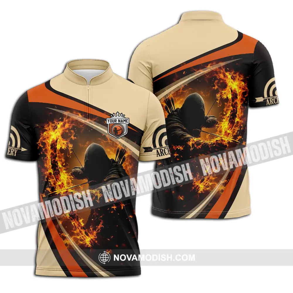 Unisex Shirt - Custom Text Shirt Fire Archery Zipper Polo Shirt / S T-shirt